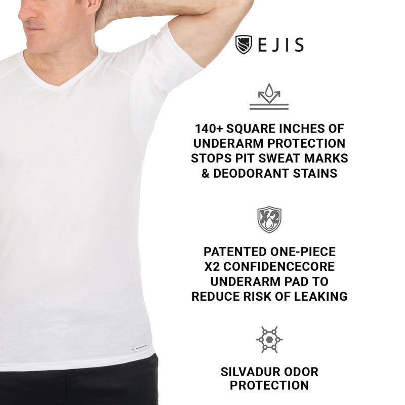 Ejis Sweatproof Undershirt for Men | V-Neck Cotton | Classic Fit T Shirt with Sweat Pads | Odor Resistant | Blocks Sweat (X-Small, Black) - Image 2